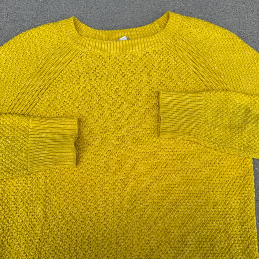 Gap Women Mustard Yellow Cotton Textured Knit Raglan Crewneck Sweater Size M